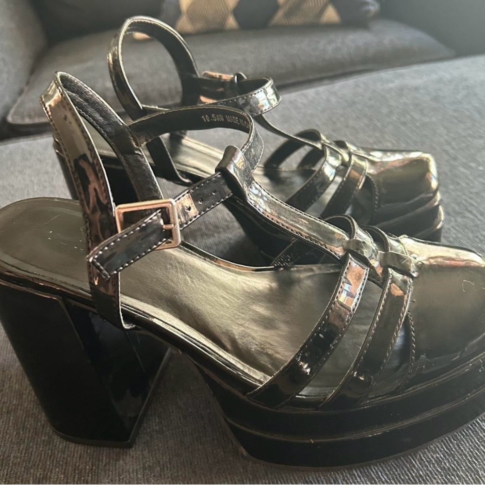 torrid Black Patent Platform Sandals with Block Heel